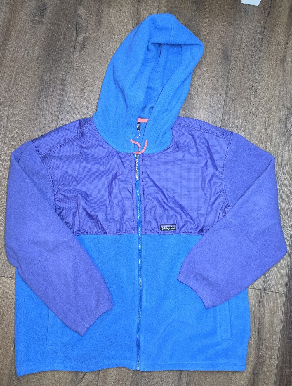 Patagonia Microdini Hoody XL Bayou Blue Colorblock Fleece Jacket